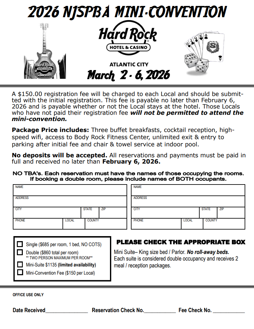NJSPBA Mini Convention - March 2 - 6, 2026