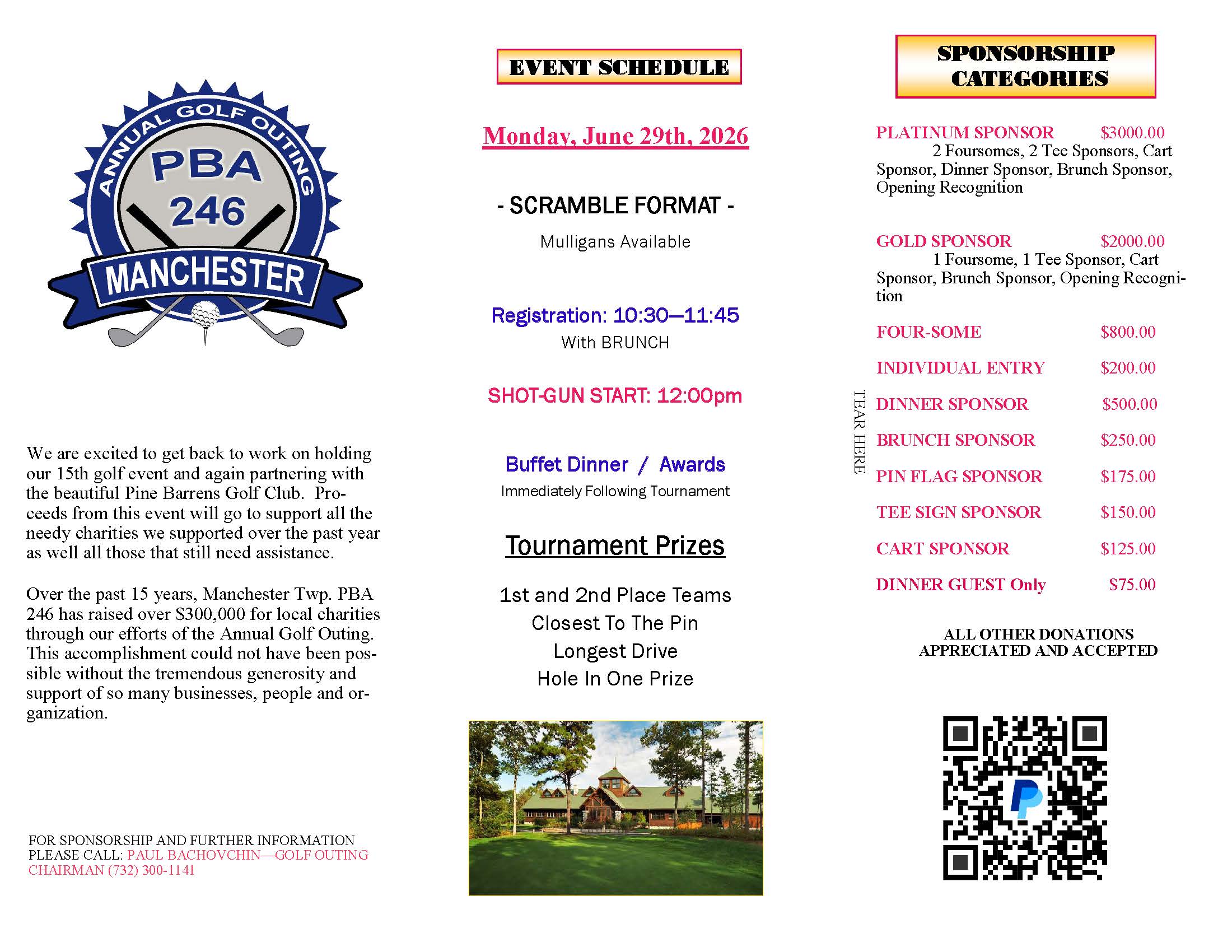 Manchester PBA 246 Annual Golf Outing (Scramble) – June 29, 2026